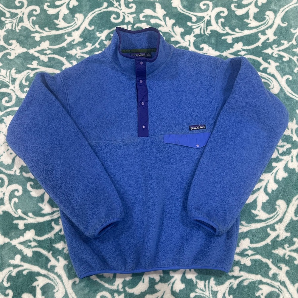 Vintage RARE 1991 Patagonia Synchilla Snap T Fleece Pullover Blue MEDIUM M 90’s